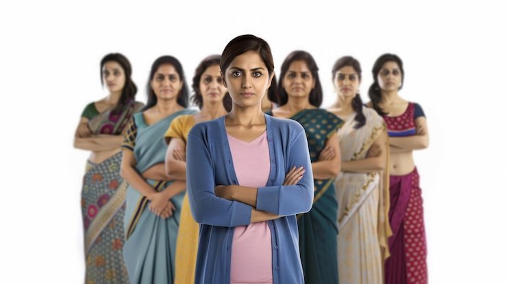 group indian women stand with arms crossed white background 1033181 3705